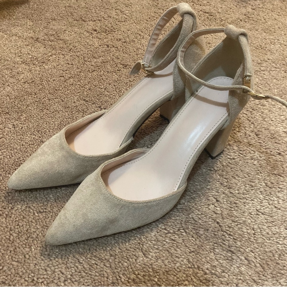 Elegant Beige Ankle Strap Heels